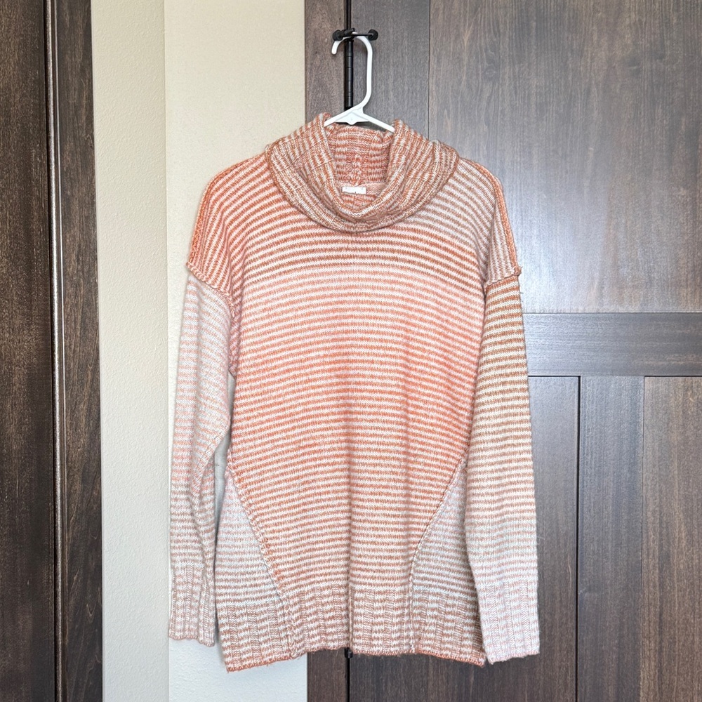 Cabi Women’s Orange Striped Ombre Pullover Cowl Neck Knit Sweater Size Medium
